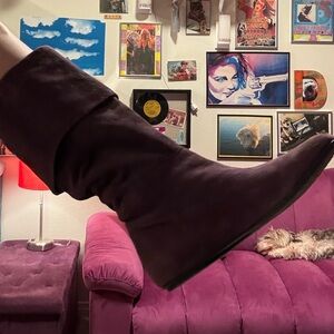Purple Suede Knee-High Boots